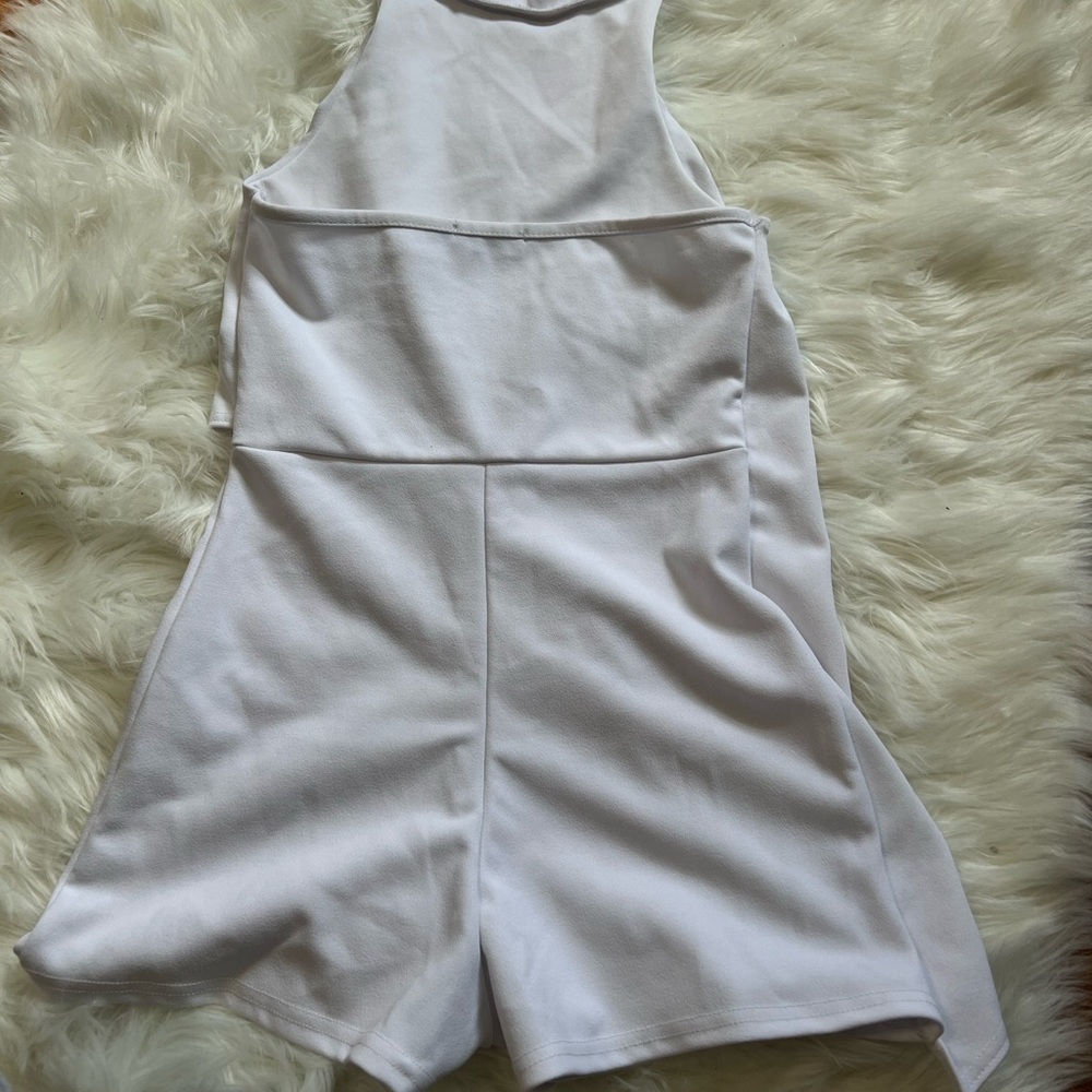 NWOT PLT white halter asymmetrical short romper